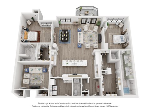 Floor plan for 2 beds, 2.5 baths, 2580 sqft